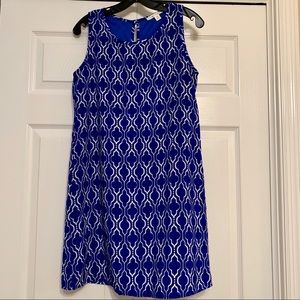 Semi-formal blue and white dress